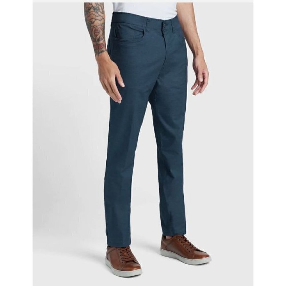 Kenneth Cole Reaction Slim Fit Knit‎ Indigo Blue Chino Pants 34 X 34